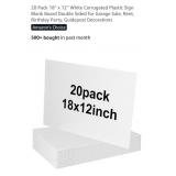 NEW 20 Pk 18" x 12" White Corrugated Plastic