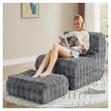 Chair/Bed for Adults with Ottoman, Fur Faux Sofa