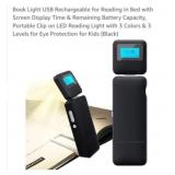 NEW Book Reading Light w/ Time Display, USB