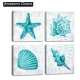 New Bathroom Wall Decor Teal Watercolor Starfish