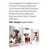 - n(New) 3 PC Highland Cows Funny Bathroom Wall