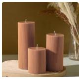 Ribbed Pillar Candles Set of 3, Width 3" High 4"