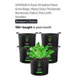 (5)  25 Gallon Fabric Grow BagPots with Handles