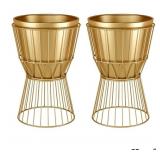 2 New Metal Planter Stands with Pots 12" -