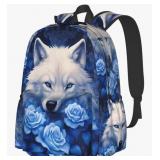 New Backpack Blue Rose Wolf 17" Laptop Bag
