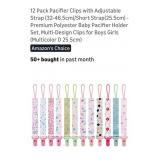 12pk Pacifier Clips with adjustable straps for