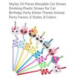 24 Reusable Cat Themed Drinking Straws
