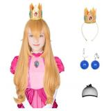 New Long Wavy Golden Princess Wig with Crown and