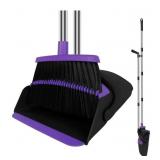 New Broom and Dustpan Set, Upright Purple Broom