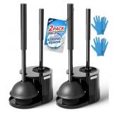 New  2Pack 2 in 1 Toilet Brush and Plunger Set,