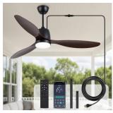 New 52" Outdoor Ceiling-Fan with Light: Plug-in