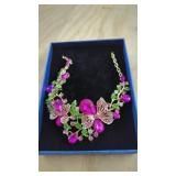 New Floral Crystal Necklace featuring Hot Pink
