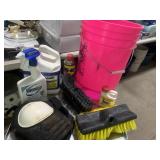 Paint thinner, round up, broom heads, pink bucket