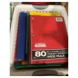 Lot of notebooks and folders in plastic storage