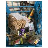 Cloths pins, rit color remover in plastic crate