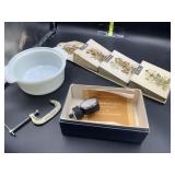 Fire king bowl, mail organizer, clamp, blood