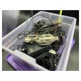 Misc cords in Rubbermaid plastic tote