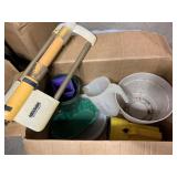 Sprinkler, flashlight, flower pots