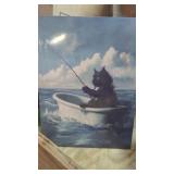 New Cat " Gone Fishing" Canvas 12"x 16"  Ready to
