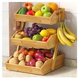 New 3 Tier Large Bamboo Fruit Basket for Kitchen