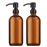 2 New Amber Glass Soap Dispensers, Glass Amber
