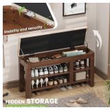 New Shoe Bench for Entryway, Solid Rubberwood