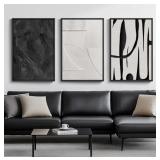 New 3 PC Large Framed Black and White Abstract