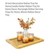 ( New) 14 inch Decorative Rattan Tray for