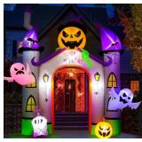 Inflatable Pumpkin Castle Archway 11FT with Ghost