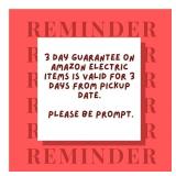 3 Day Guarantee on Amazon Electric Items