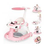 New Pink Baby Walker with Wheels, 7-in-1 Foldable