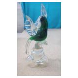 Green Art Glass Cockatoo in Murano. Chip on Petal