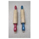 (2) Kid Size Wood Rolling Pins Blue & Red