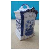 Blue & White Windmill Cannister 8" Tall. No