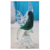 Green Art Glass Cockatoo in Murano. Chip on Petal