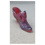 Fenton Glass Red Carnival Glass Shoe w/ Daisy