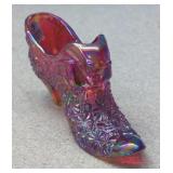 Fenton Glass Red Carnival Glass Shoe w/ Daisy