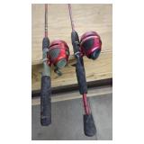 2 Red Zebco Slingshot Rod & Reels