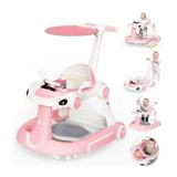 New Pink Baby Walker with Wheels, 7-in-1 Foldable