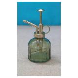 Vintage-Style Green Glass Plant Mister Brass-tone