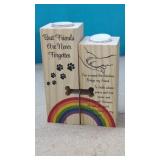 New Set of 2  Wooden Pet Memorial Candle Holders