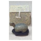 Chinese Lidded Box Brass Turtle.it has a Wood