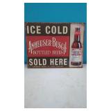 Metal Budweiser Sign. Anheuser Busch.     12"