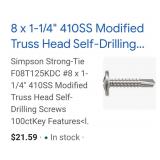 (100) #8 x 1-1/4" Truss Head Self Drilling Screws