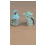 VINTAGE JAPAN CERAMIC PORCELAIN CAT W/ BIRD CAGE
