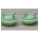 (2) Jadeite Hen on Nests Miniatures  Matched