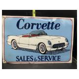 Corvette sales and service metal sign 18x12