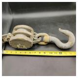 Double Wood Pulley with Iron Hook