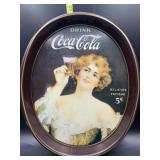 Coca Cola lady with drink metal tray - 15x12