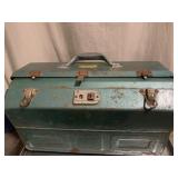 Vintage metal tackle box with tackle